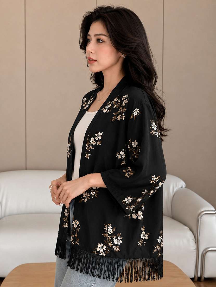 women printed three quarter sleeves regular shrug - 22594217 -  Standard Image - 2
