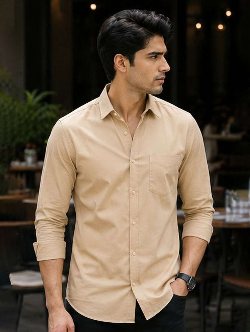 Men Solid Long Sleeve Regular Fit Casual Shirt - 22594268 -  Standard Image - 2
