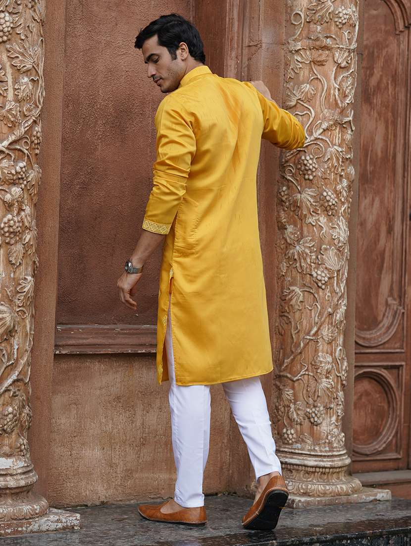 Men Solid With Work Mandarin Neck Kurta Pyjama Set - 22594343 -  Standard Image - 2