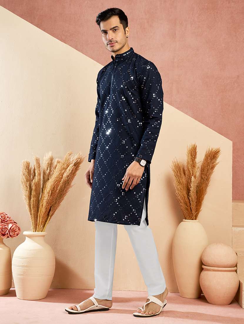 men solid with work mandarin neck kurta pyjama set - 22594416 -  Standard Image - 2