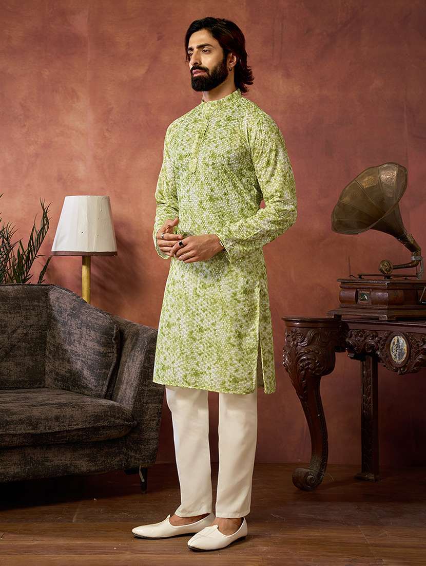 men printed mandarin neck kurta pyjama set - 22594432 -  Standard Image - 2