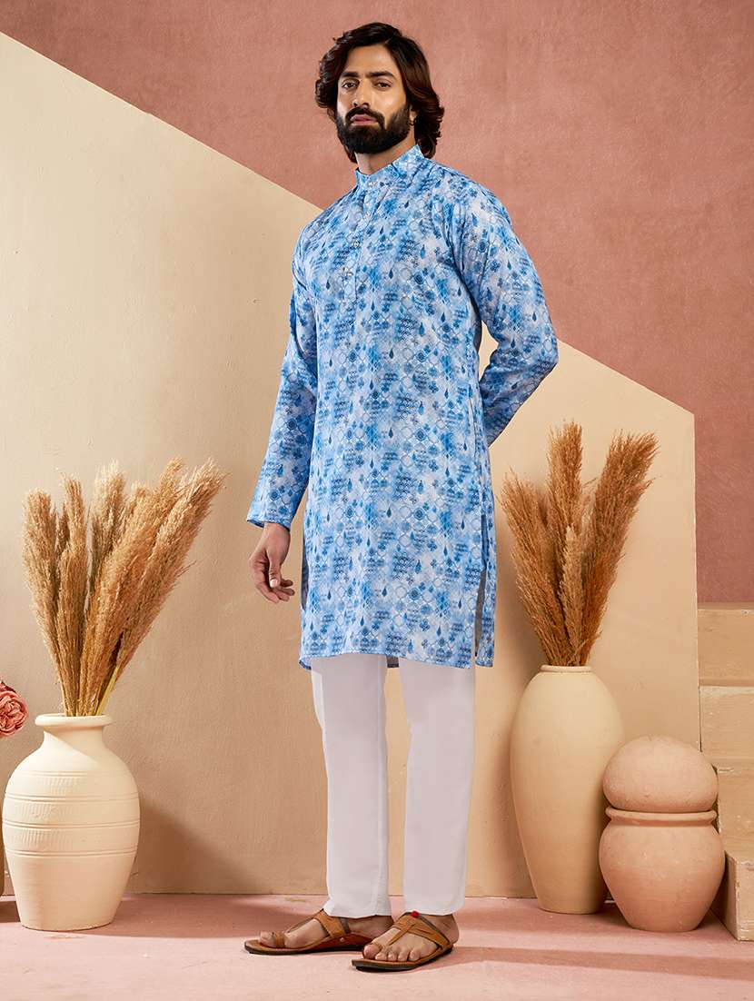 men printed mandarin neck kurta pyjama set - 22594486 -  Standard Image - 2