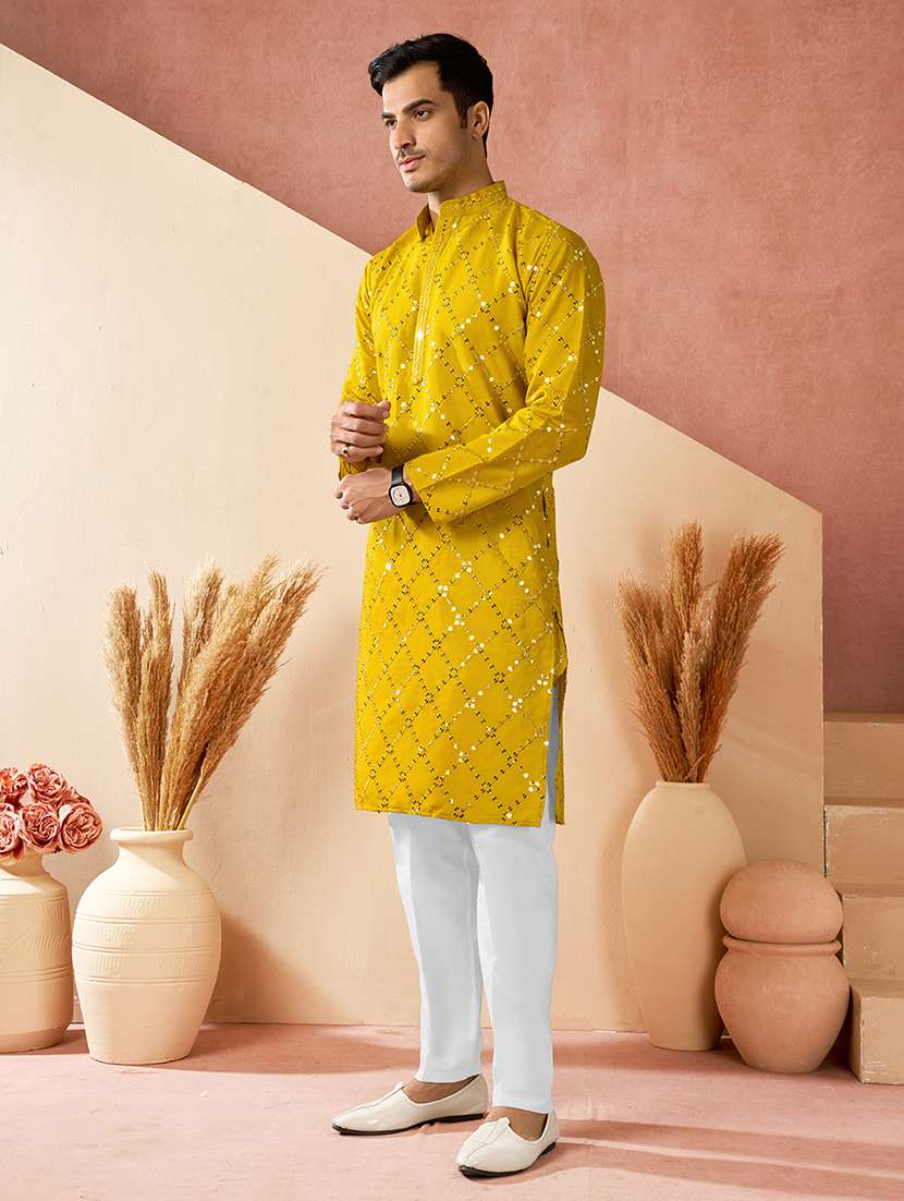 men solid with work mandarin neck kurta pyjama set - 22594489 -  Standard Image - 2