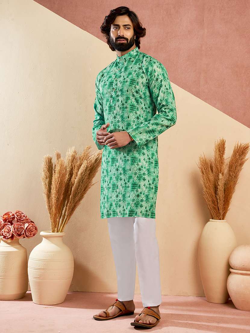 men printed mandarin neck kurta pyjama set - 22594490 -  Standard Image - 2