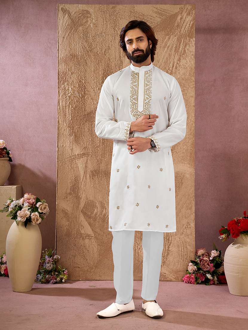 men embroidered mandarin neck kurta pyjama set - 22594491 -  Standard Image - 2