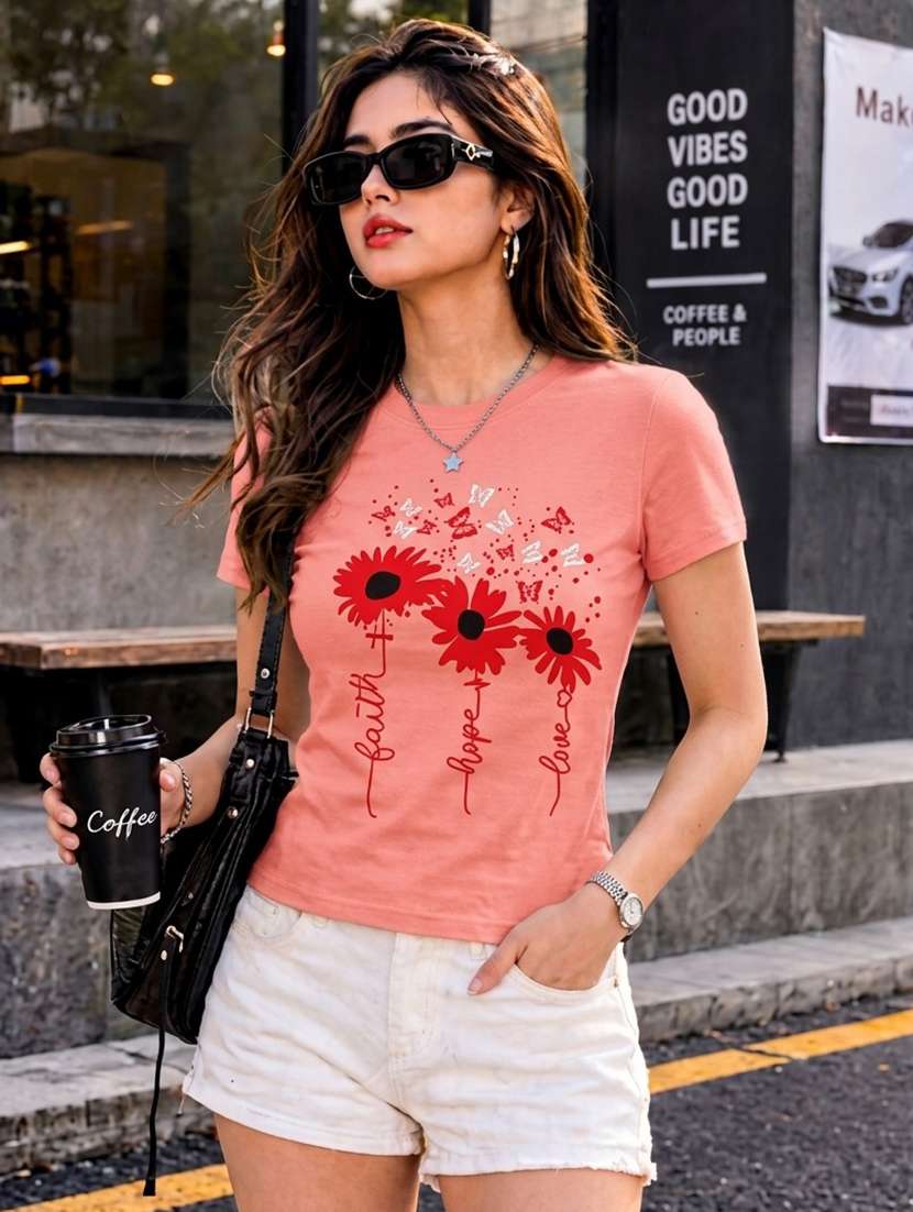 women printed short sleeve regular fit t-shirt - 22594495 -  Standard Image - 2