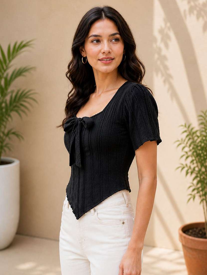 women self design short sleeves crop top - 22594554 -  Standard Image - 2
