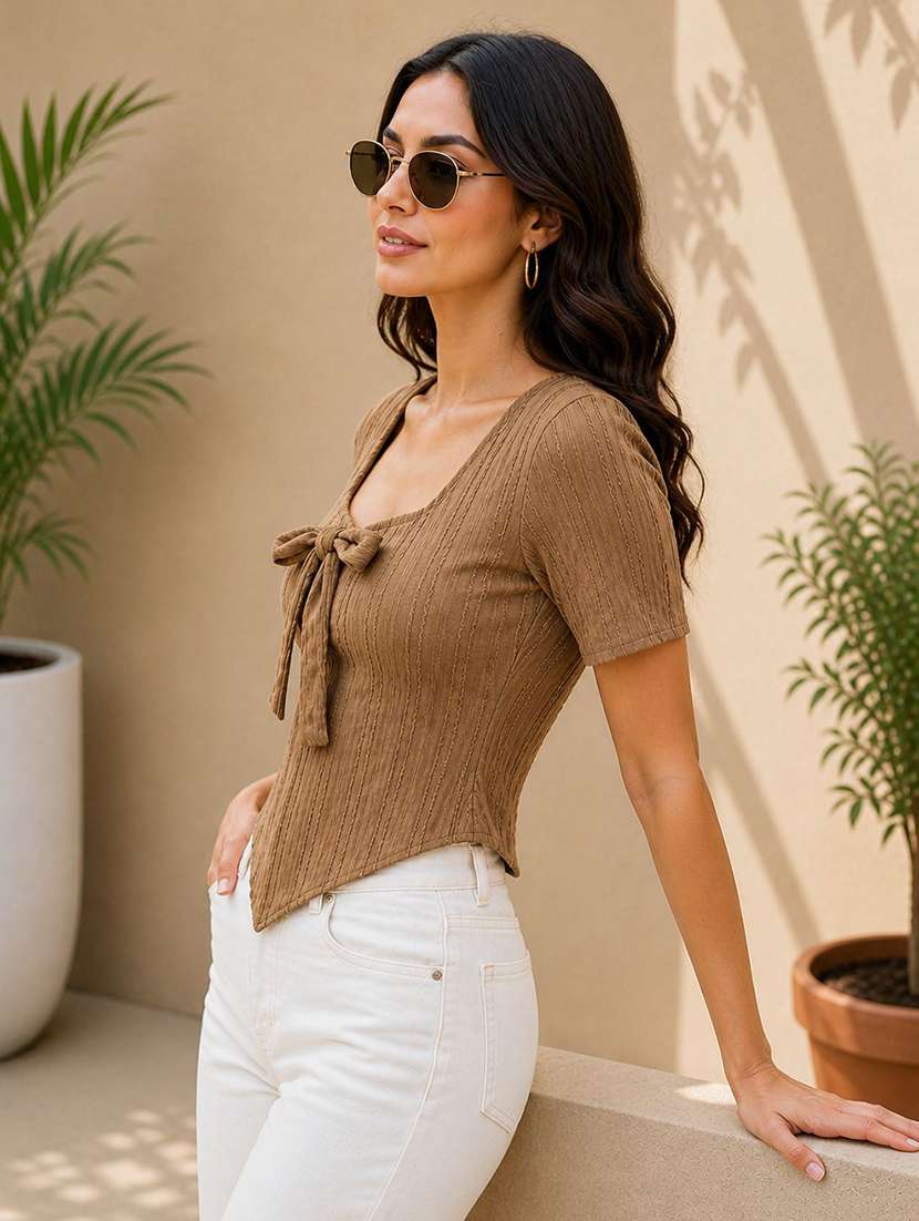 women self design short sleeves crop top - 22594555 -  Standard Image - 2