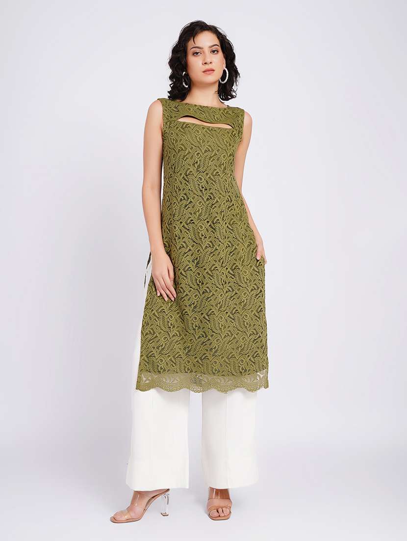 women self design sleeveless straight kurta - 22594610 -  Standard Image - 2