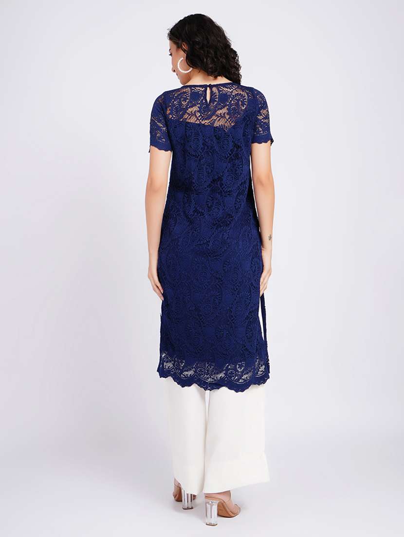 women self design short sleeves straight kurta - 22594611 -  Standard Image - 2