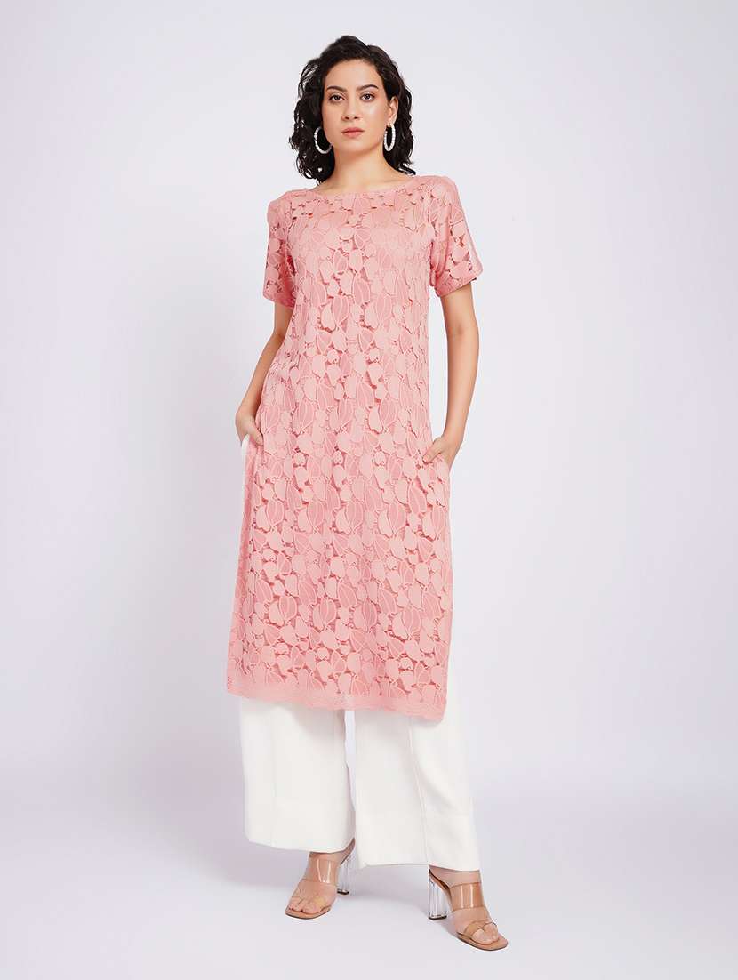 women self design short sleeves straight kurta - 22594612 -  Standard Image - 2