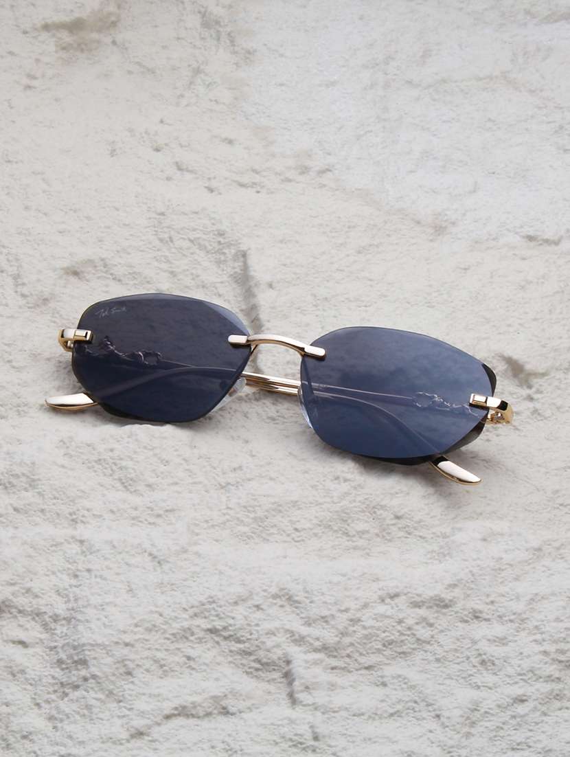 men oval rimless gold frame sunglasses