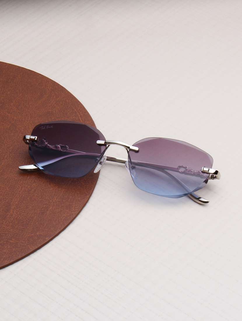 men oval frame silver rimless sunglasses