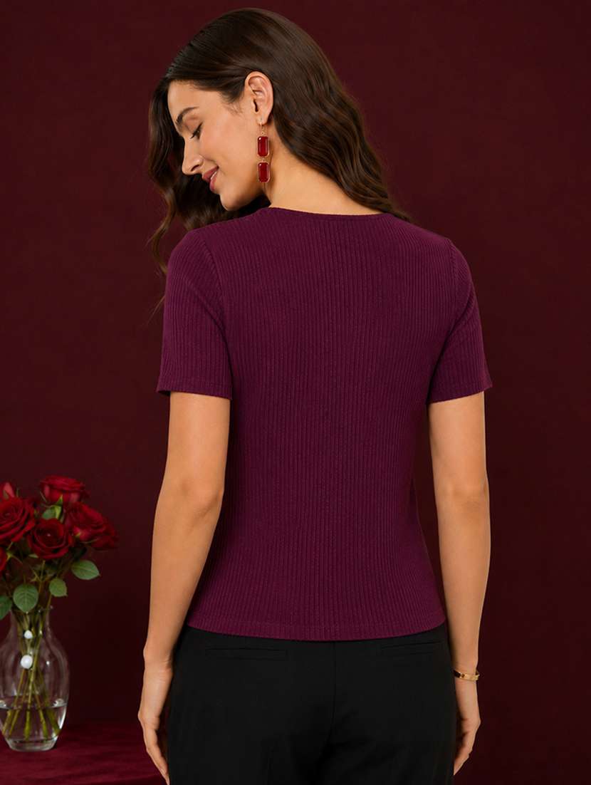 women self design short sleeves regular top - 22594762 -  Standard Image - 2