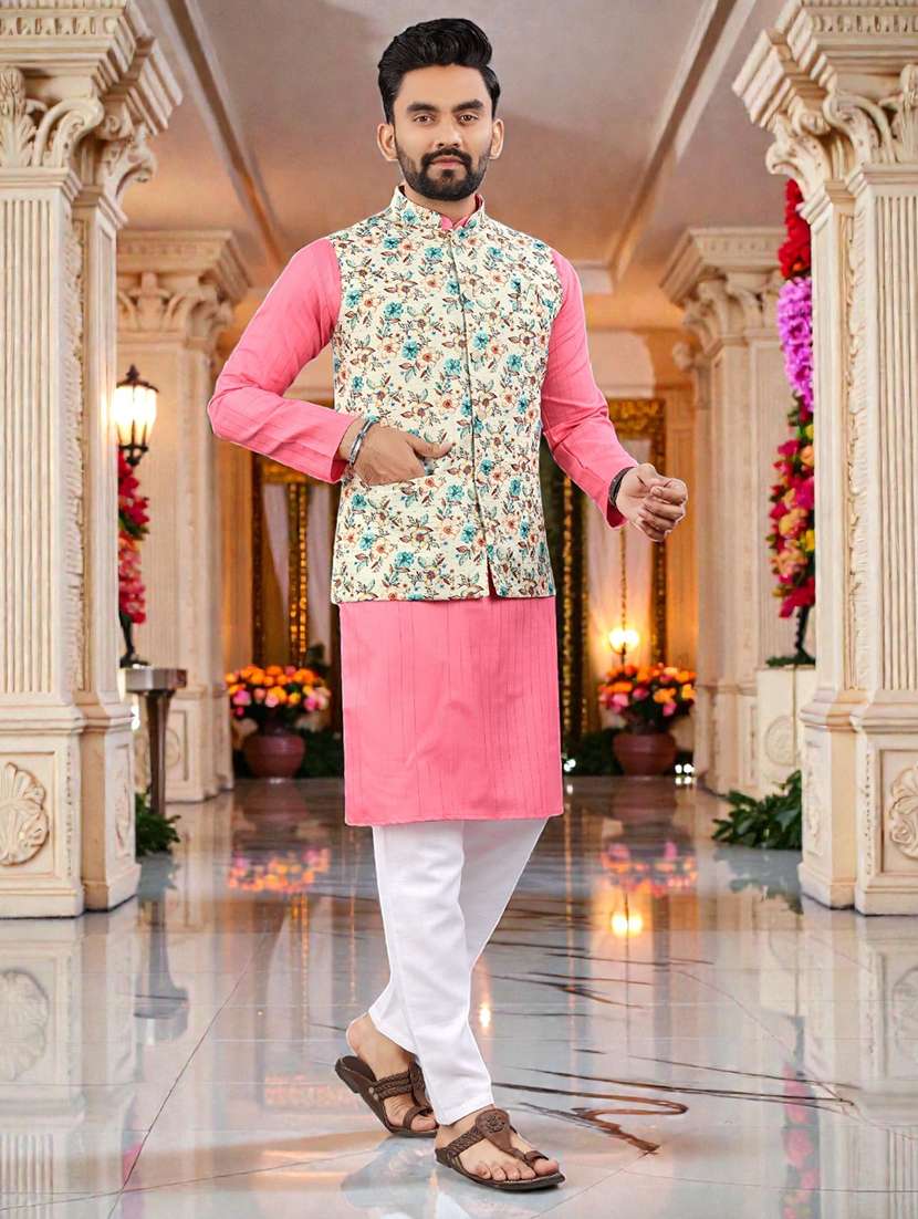 Men Printed Mandarin Neck Kurta Pyjama Set With Jacket - 22595004 -  Standard Image - 2