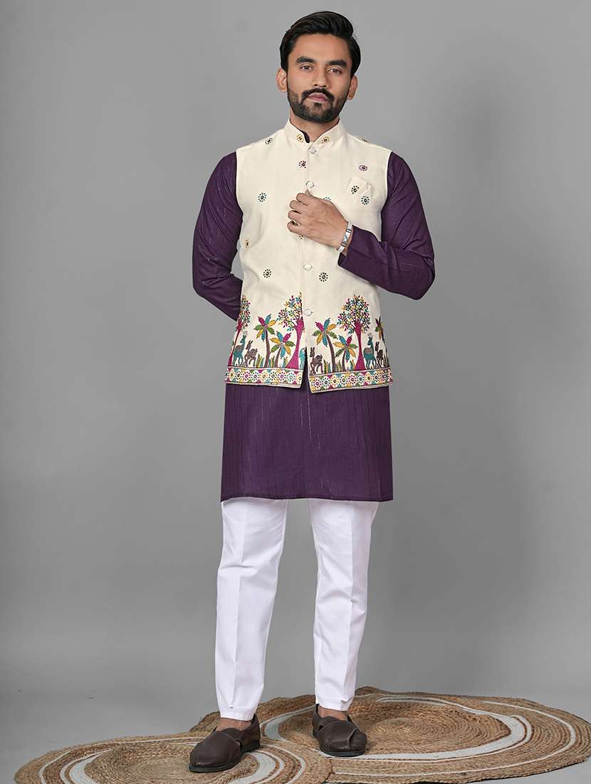 men embroidered mandarin neck nehru jacket - 22595077 -  Standard Image - 2