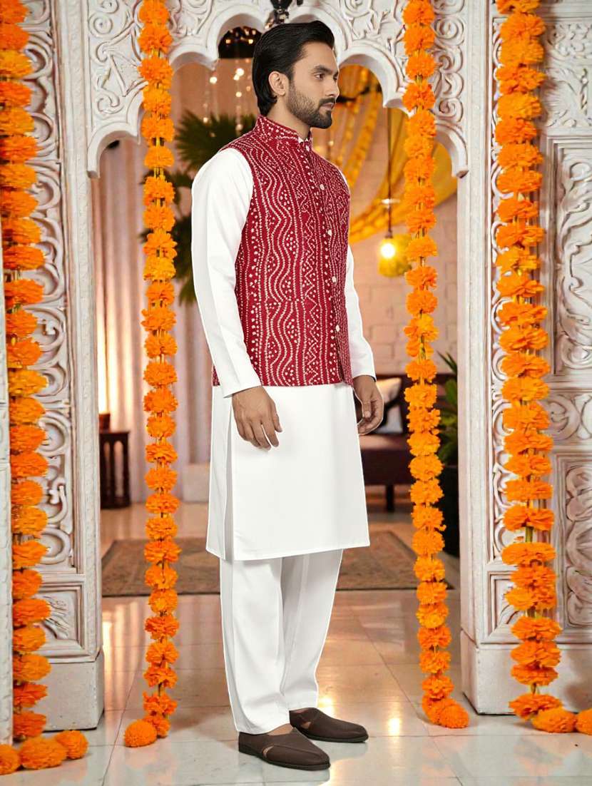 Men Bandhani Printed Mandarin Neck Nehru Jacket - 22595091 -  Standard Image - 2