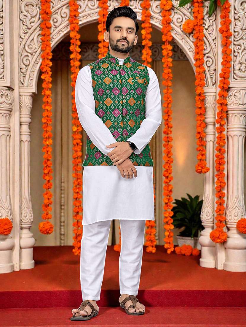 Men Self Design Mandarin Neck Nehru Jacket - 22595094 -  Standard Image - 2