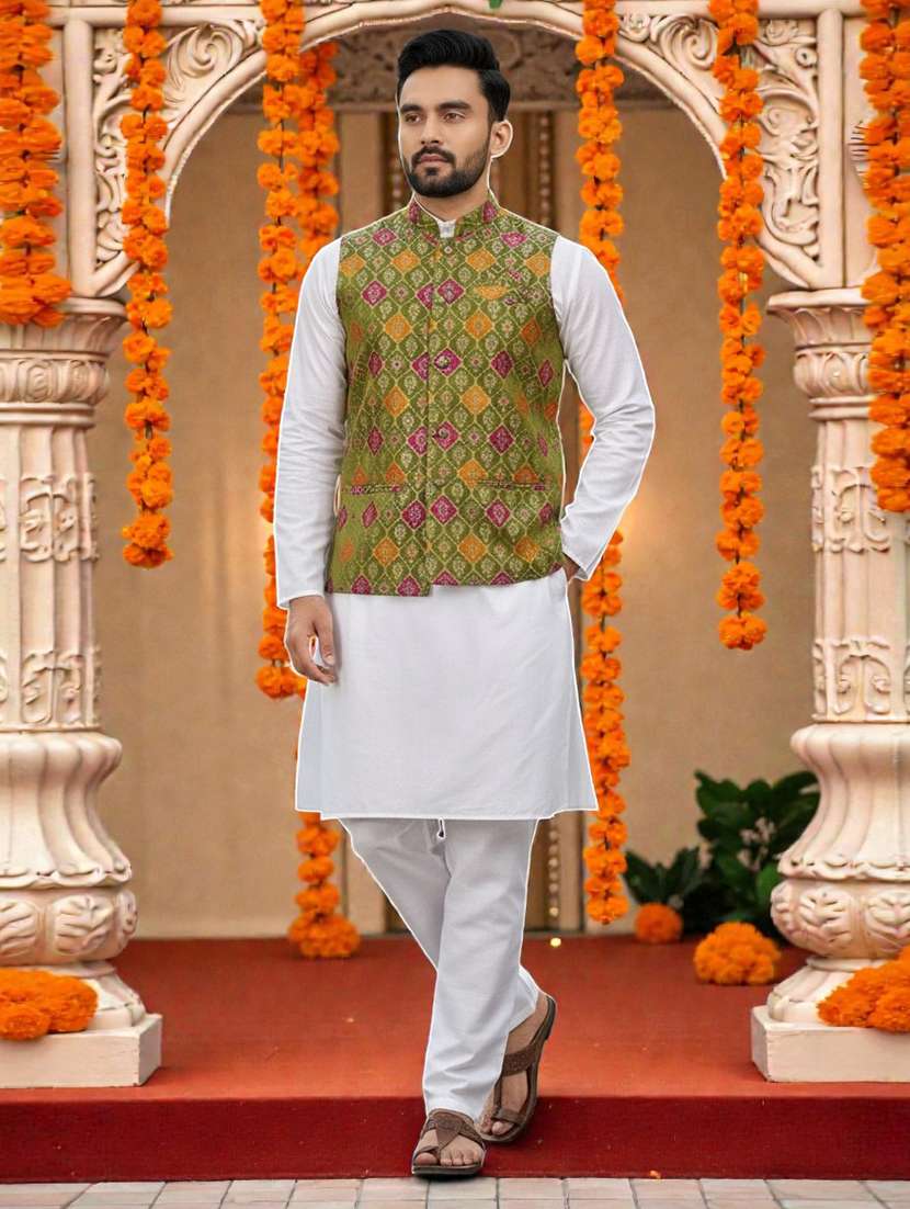 Men Self Design Mandarin Neck Nehru Jacket - 22595095 -  Standard Image - 2