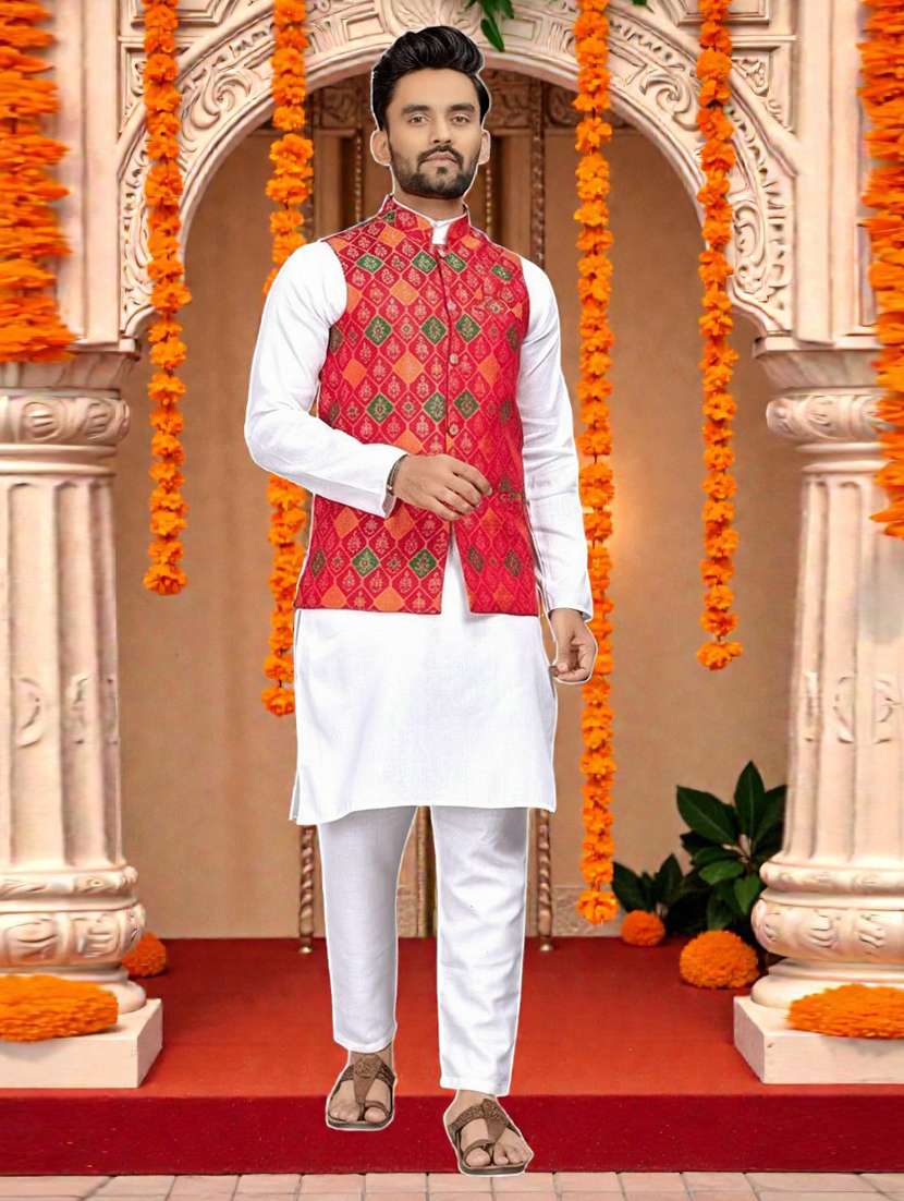 Men Self Design Mandarin Neck Nehru Jacket - 22595098 -  Standard Image - 2