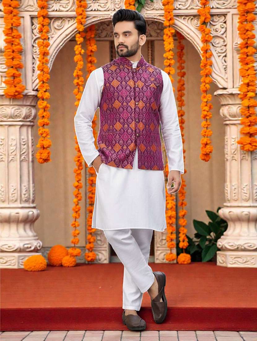 men self design mandarin neck nehru jacket - 22595099 -  Standard Image - 2