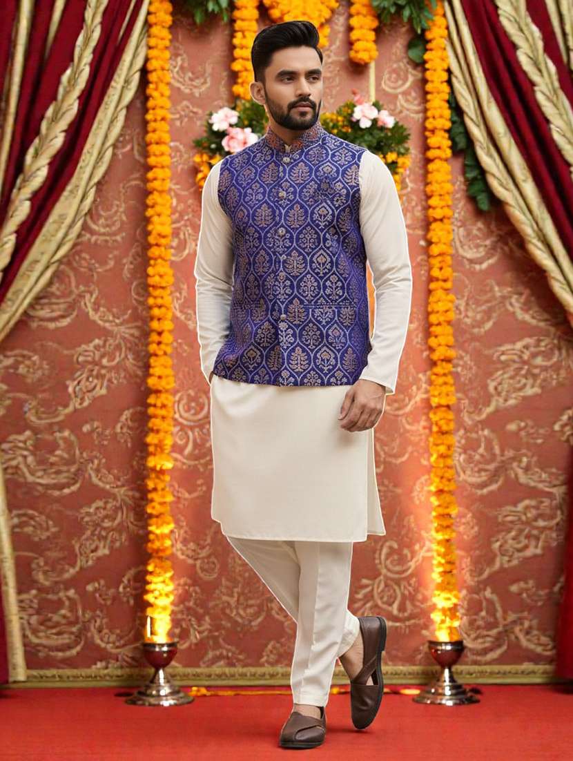 men self design mandarin neck nehru jacket - 22595103 -  Standard Image - 2