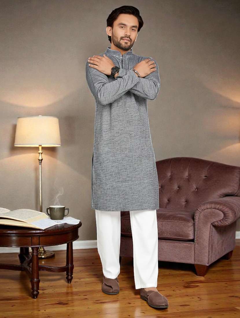 Men Self Design Mandarin Neck Long Kurta - 22595164 -  Standard Image - 2