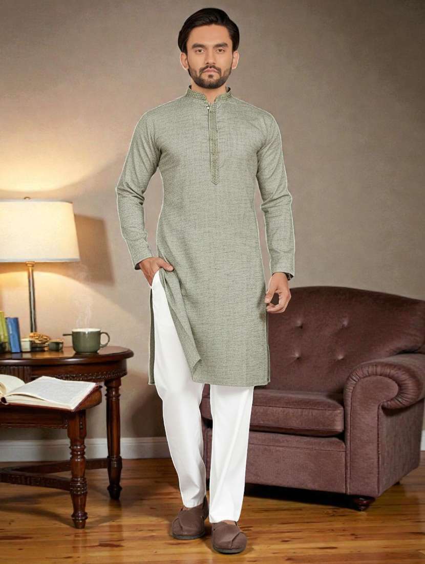Men Self Design Mandarin Neck Long Kurta - 22595167 -  Standard Image - 2