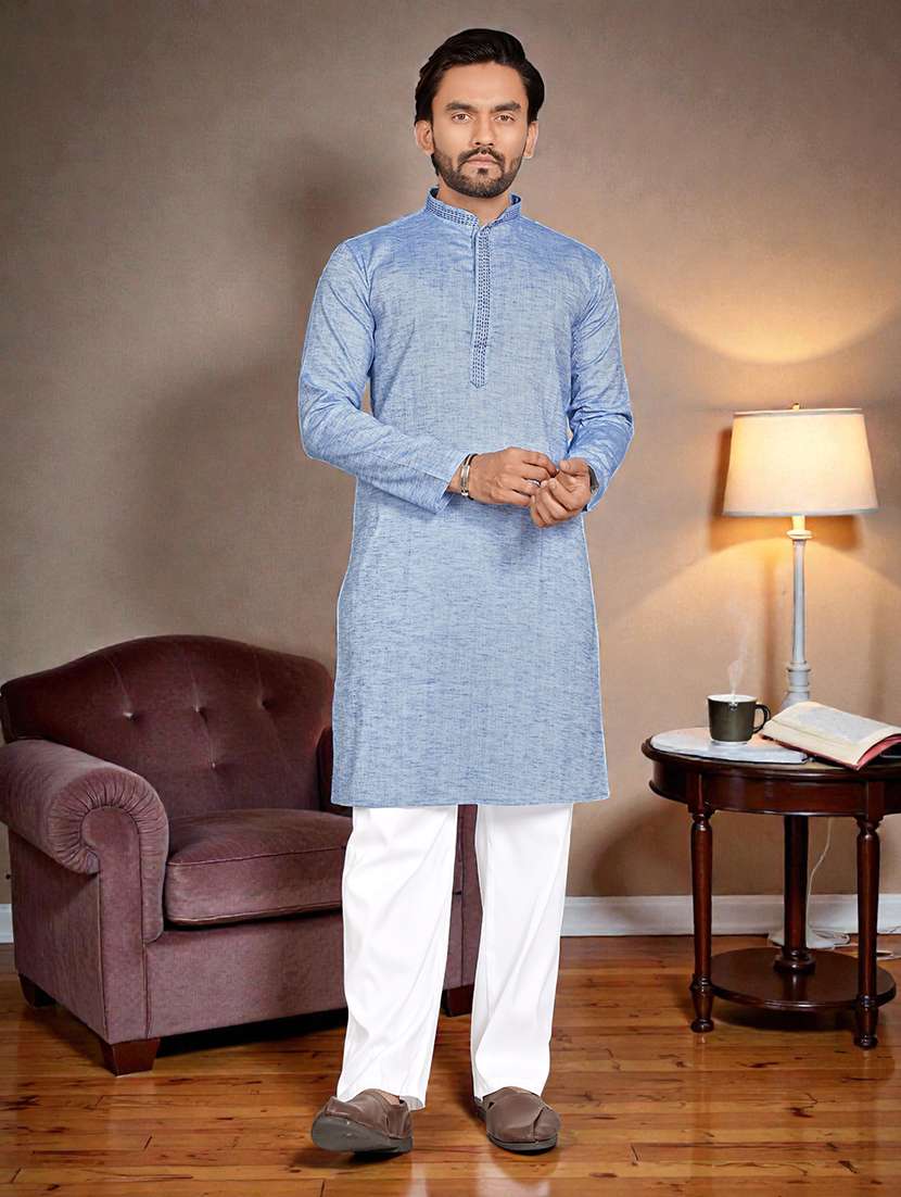 Men Self Design Mandarin Neck Long Kurta - 22595168 -  Standard Image - 2