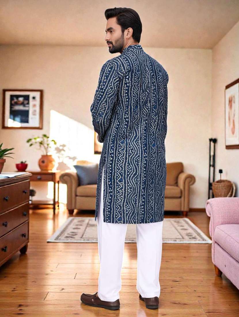men printed mandarin neck long kurta - 22595194 -  Standard Image - 2