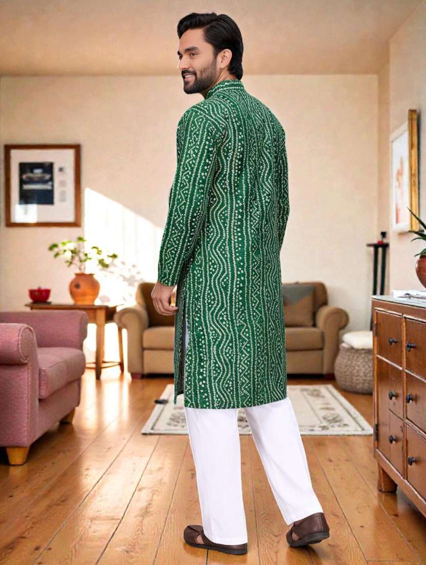 men printed mandarin neck long kurta - 22595195 -  Standard Image - 2