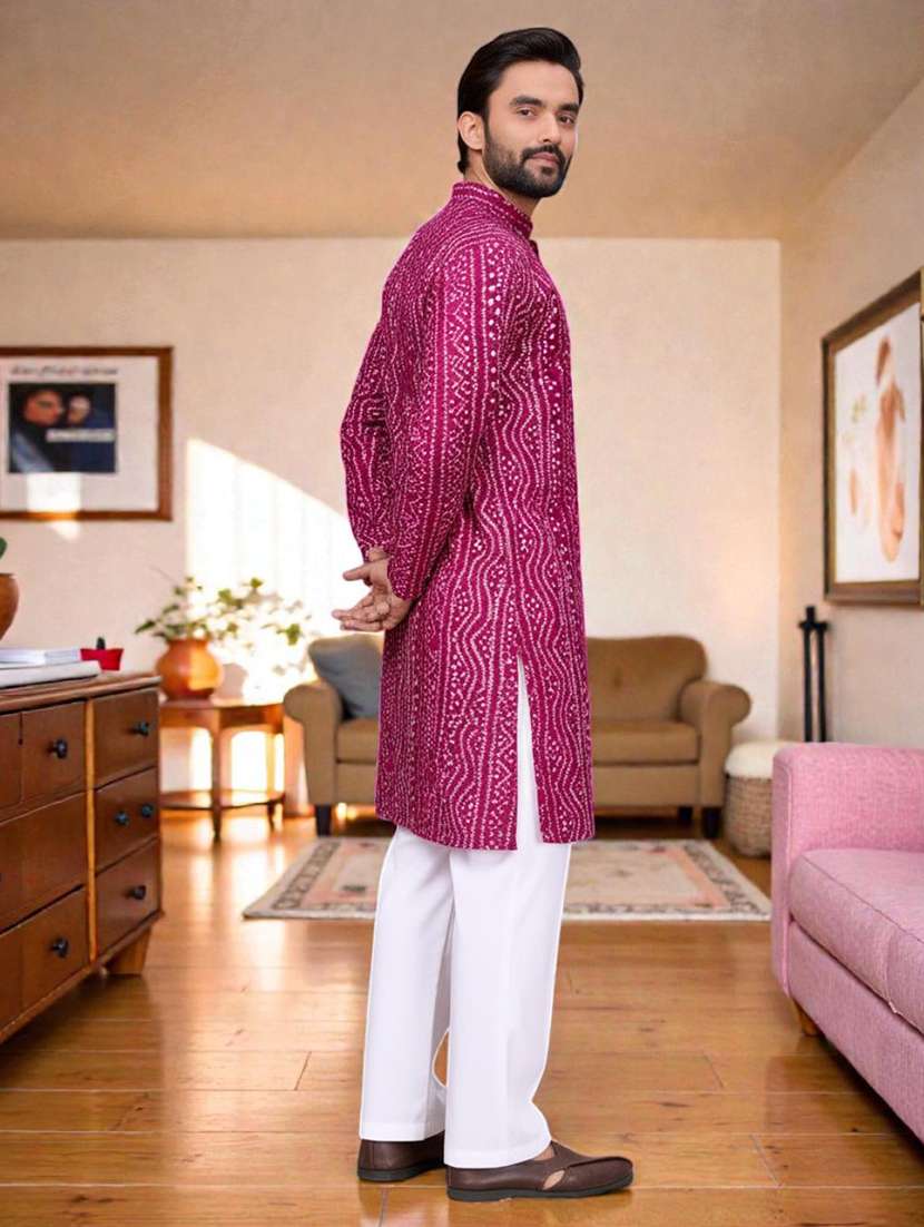 men printed mandarin neck long kurta - 22595196 -  Standard Image - 2