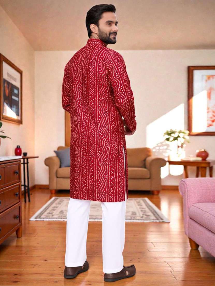men printed mandarin neck long kurta - 22595197 -  Standard Image - 2