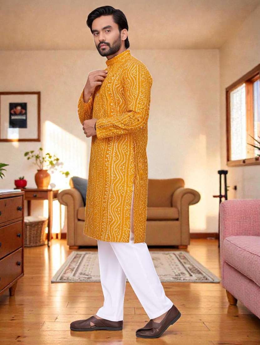 men printed mandarin neck long kurta - 22595198 -  Standard Image - 2