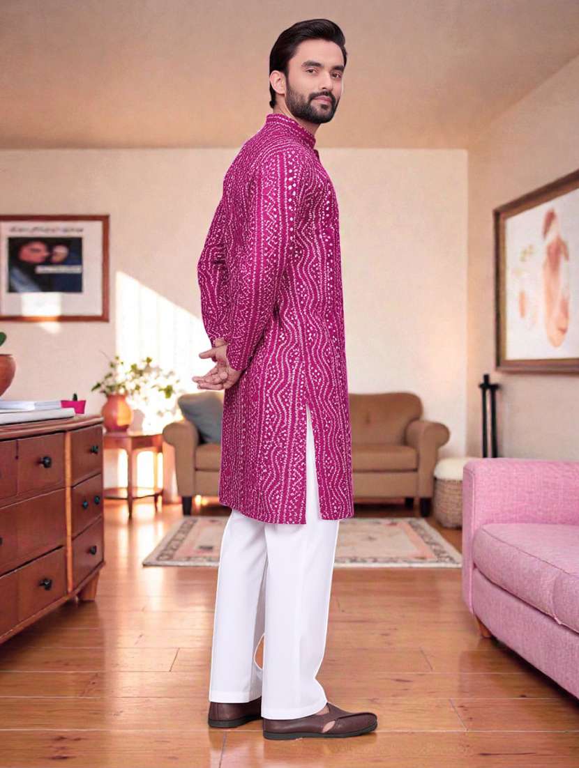 men bandhani printed mandarin neck long kurta - 22595202 -  Standard Image - 2