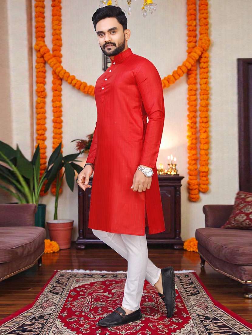 Men Striped Mandarin Neck Long Kurta - 22595248 -  Standard Image - 2