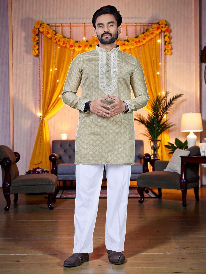 men printed mandarin neck short kurta