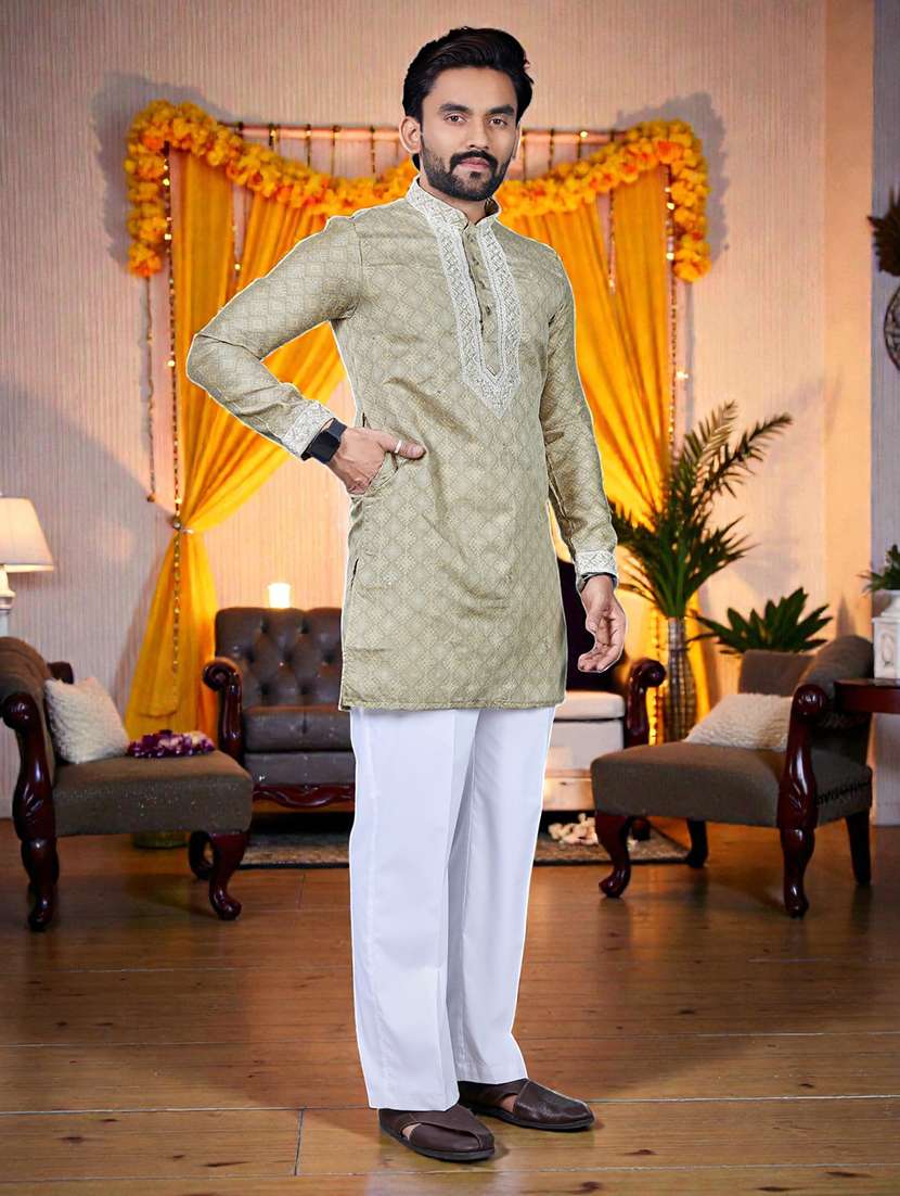 men printed mandarin neck short kurta - 22595260 -  Standard Image - 2