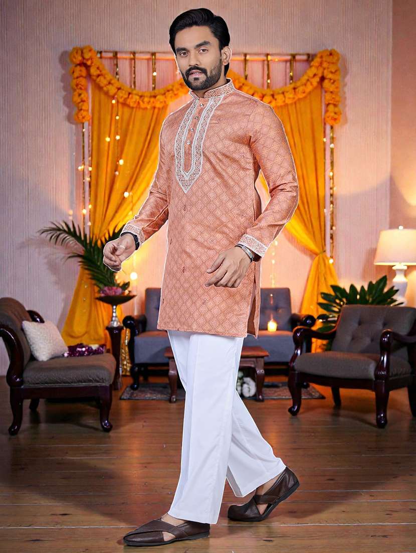 Men Printed Mandarin Neck Short Kurta - 22595261 -  Standard Image - 2