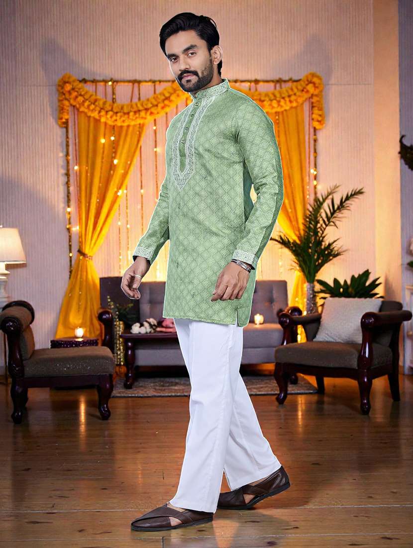 men printed mandarin neck short kurta - 22595262 -  Standard Image - 2