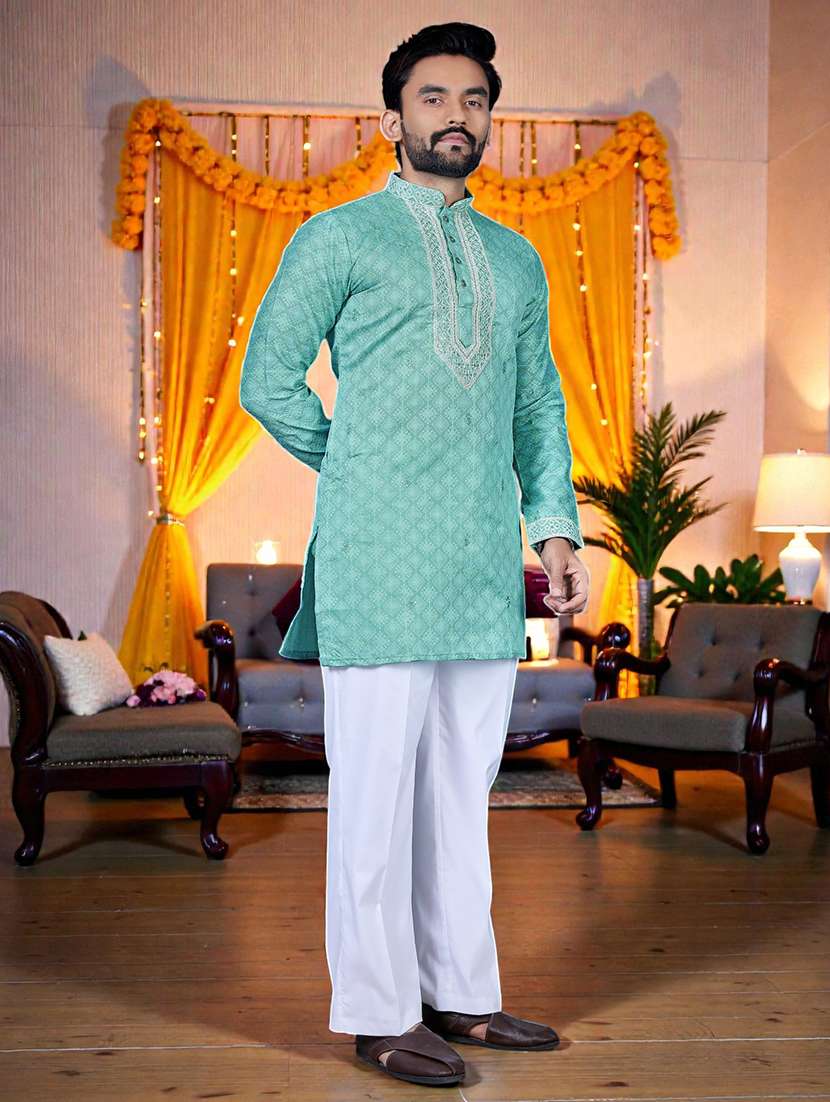 men printed mandarin neck short kurta - 22595263 -  Standard Image - 2