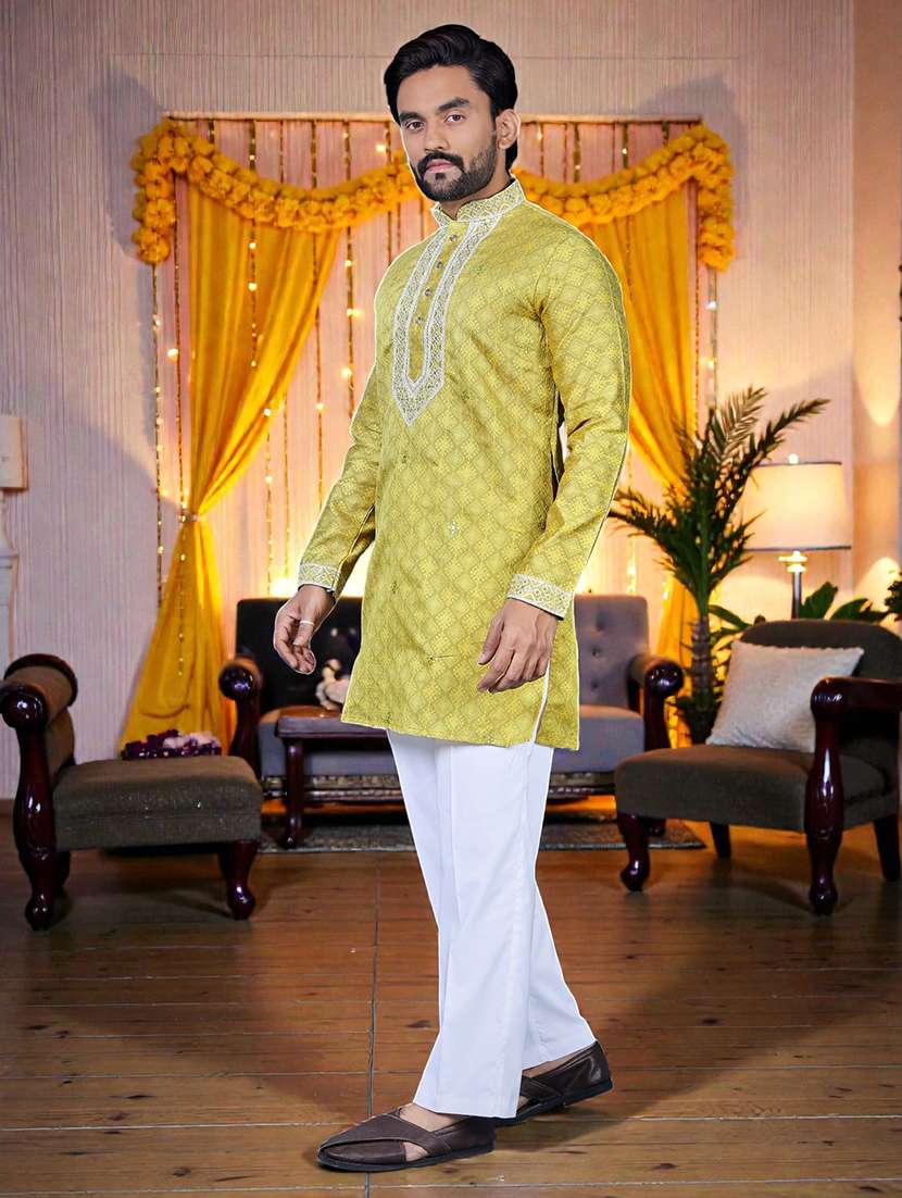 men printed mandarin neck short kurta - 22595264 -  Standard Image - 2