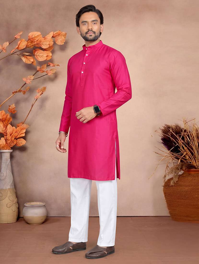 men solid mandarin neck long kurta - 22595271 -  Standard Image - 2