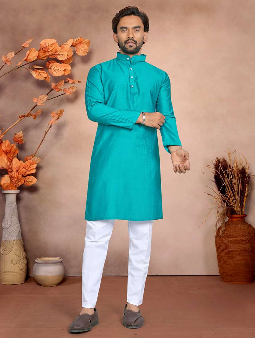 men solid mandarin neck long kurta - 22595272 -  Standard Image - 2
