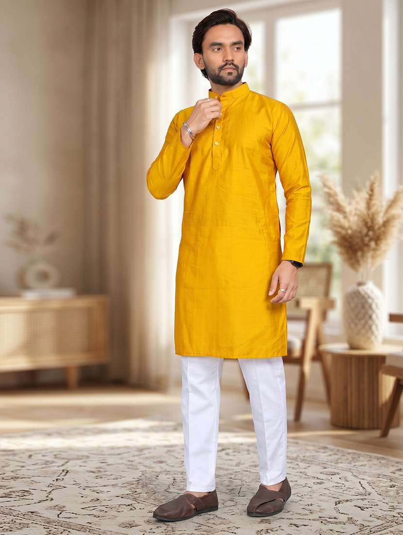 men solid mandarin neck long kurta - 22595273 -  Standard Image - 2