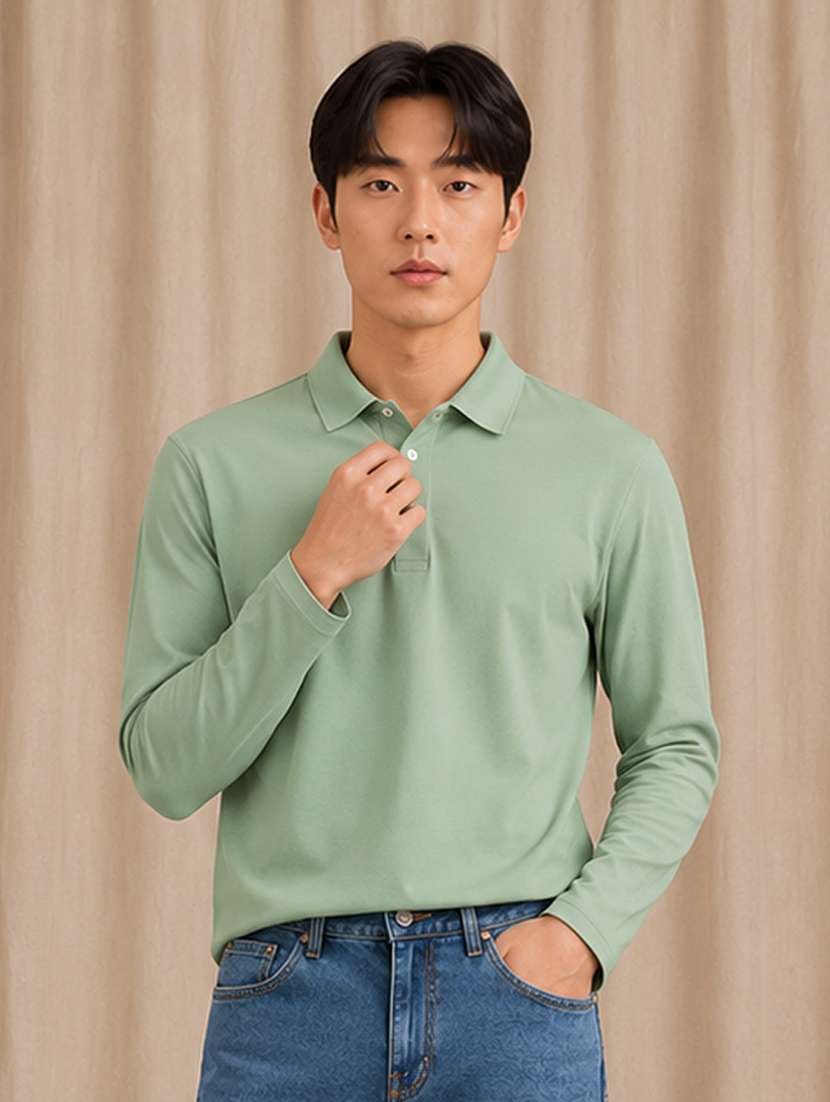 men solid long sleeves polo t-shirt