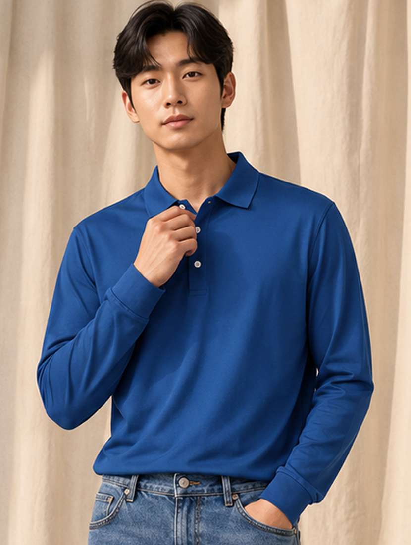 men solid long sleeves polo t-shirt