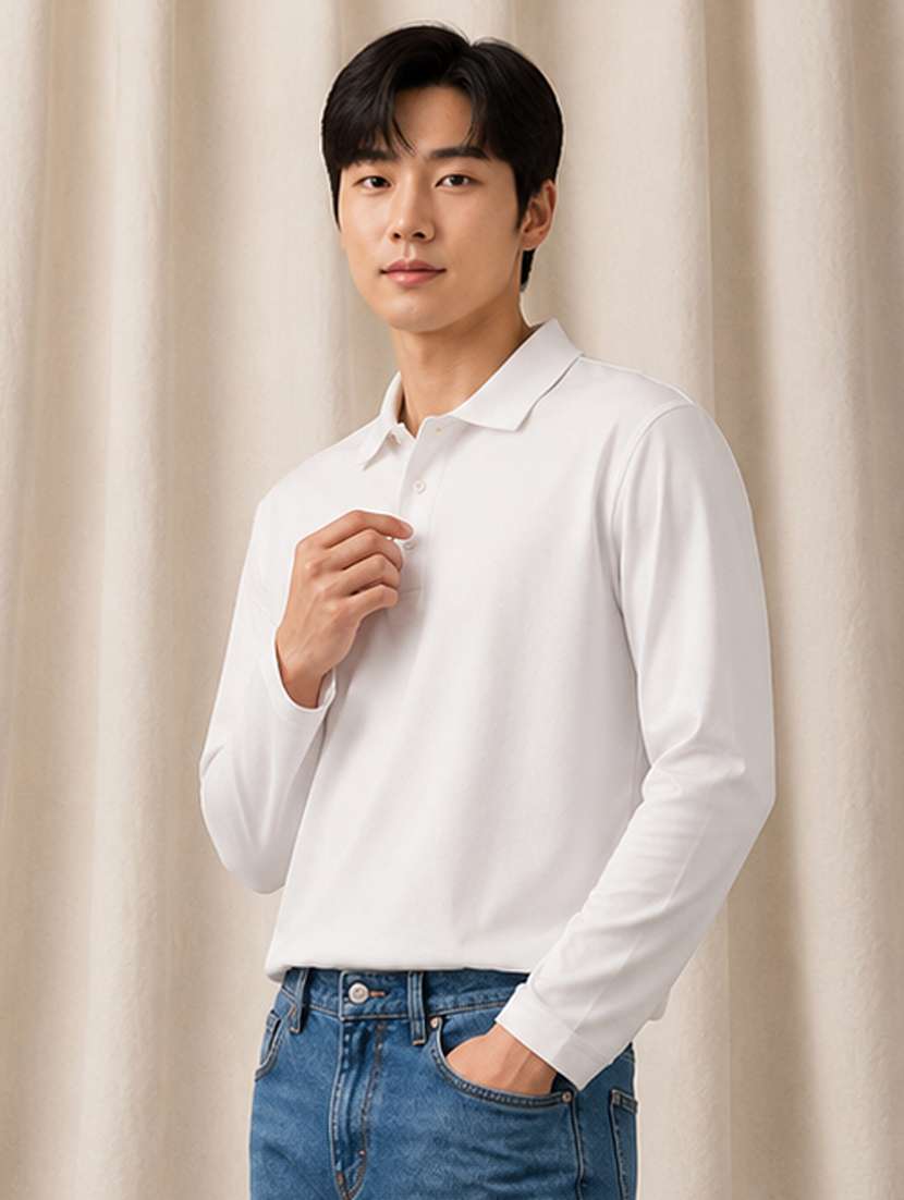 Men Solid Long Sleeves Polo T-shirt - 22595313 -  Standard Image - 2