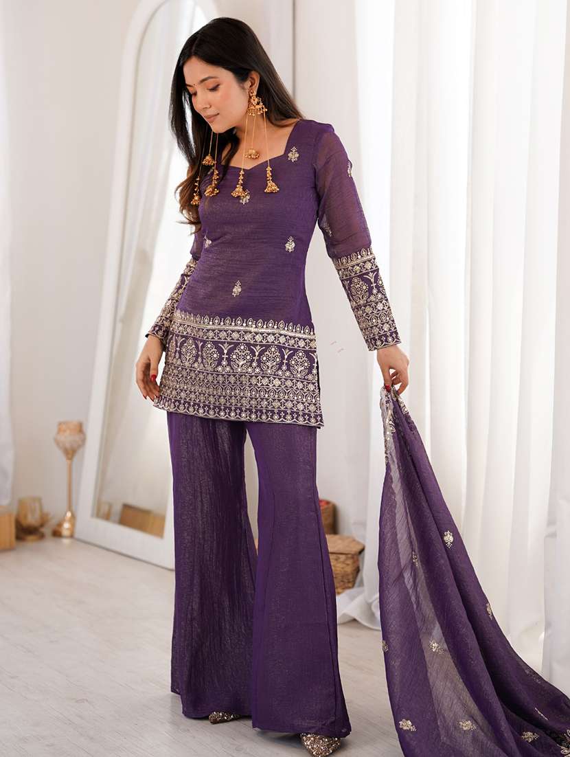 women embroidered long kurta palazzo set with dupatta - 22595388 -  Standard Image - 2