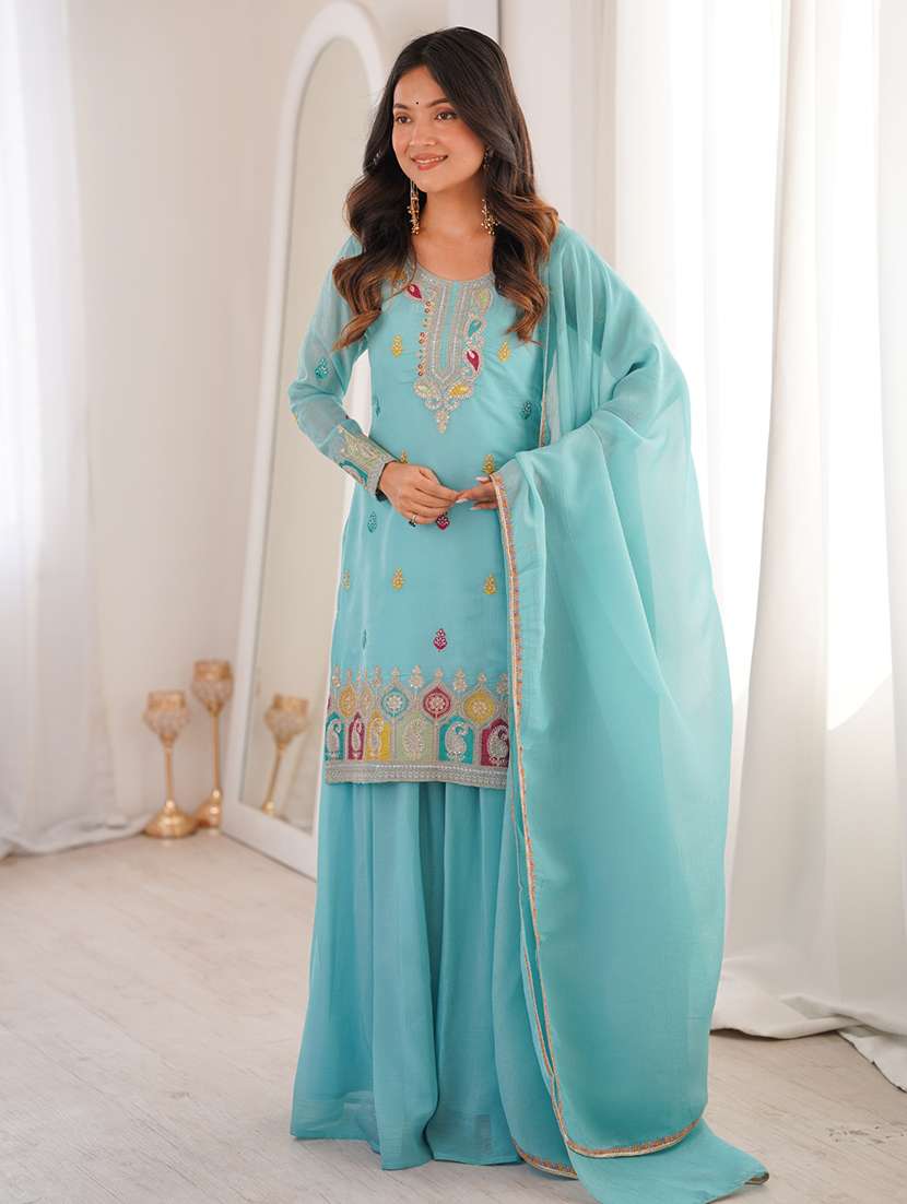 women embroidered long sleeves kurta palazzo set with dupatta - 22595395 -  Standard Image - 2